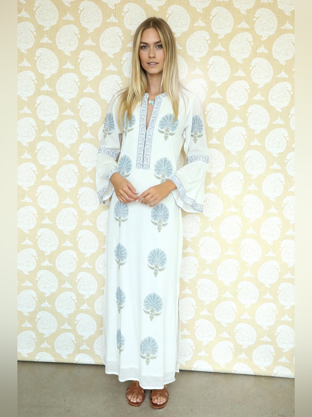 ASHA by Ashley McCormick EUCALYPTUS MEDALLION KAFTAN Costal Feminine Dress Sz XS